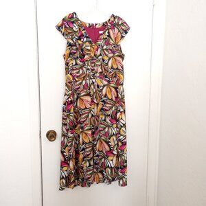 London Times Ruffle Sleeve Plum Floral Midi Dress